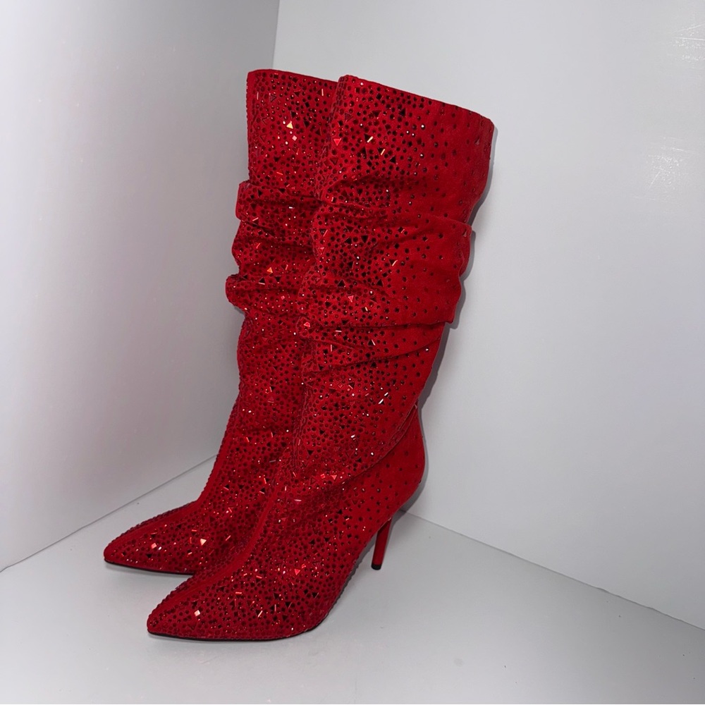 Jessica Simpson Lailee Red Bling rhinestone High heel Boots in size 10 New